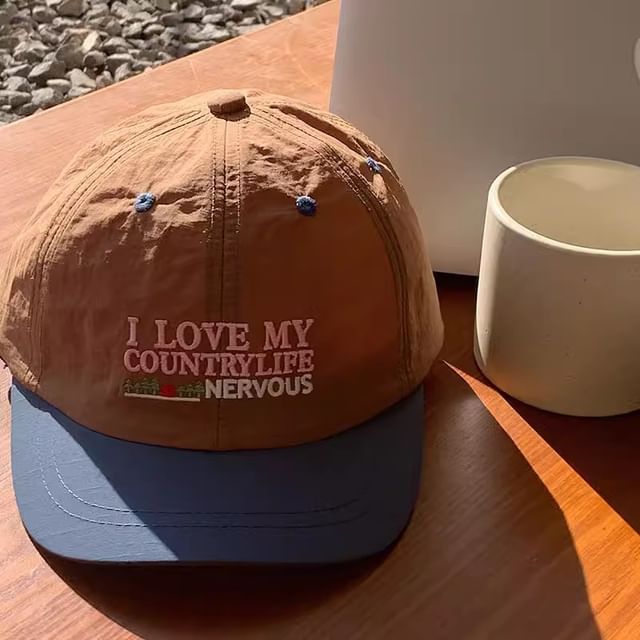 Brim Lettering Cap Color Short Panel Embroidered