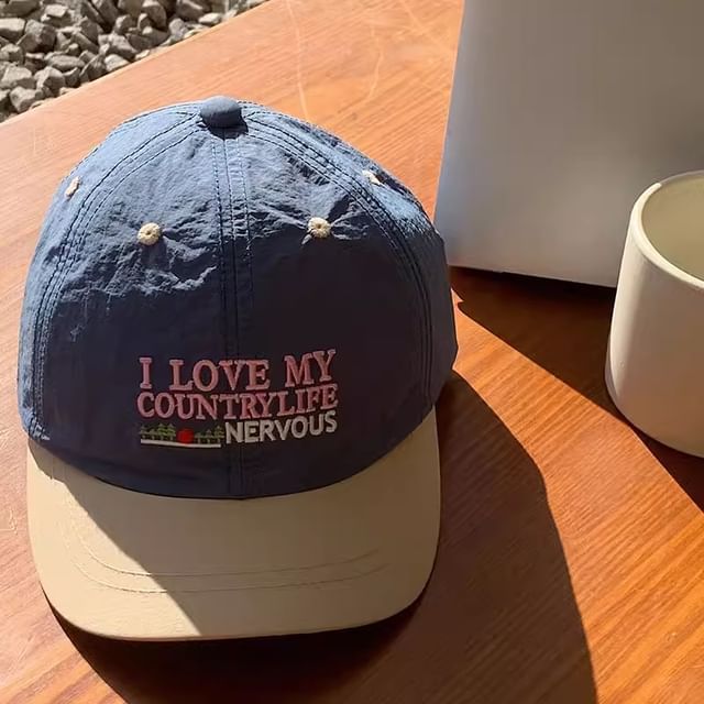 Brim Lettering Cap Color Short Panel Embroidered