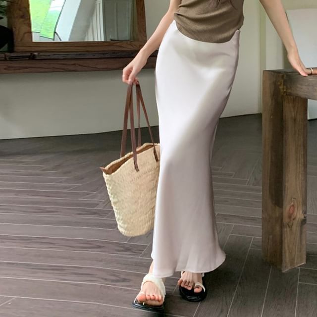 Satin Mermaid Maxi Skirt with High Waist