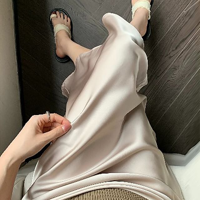 Satin Mermaid Maxi Skirt with High Waist