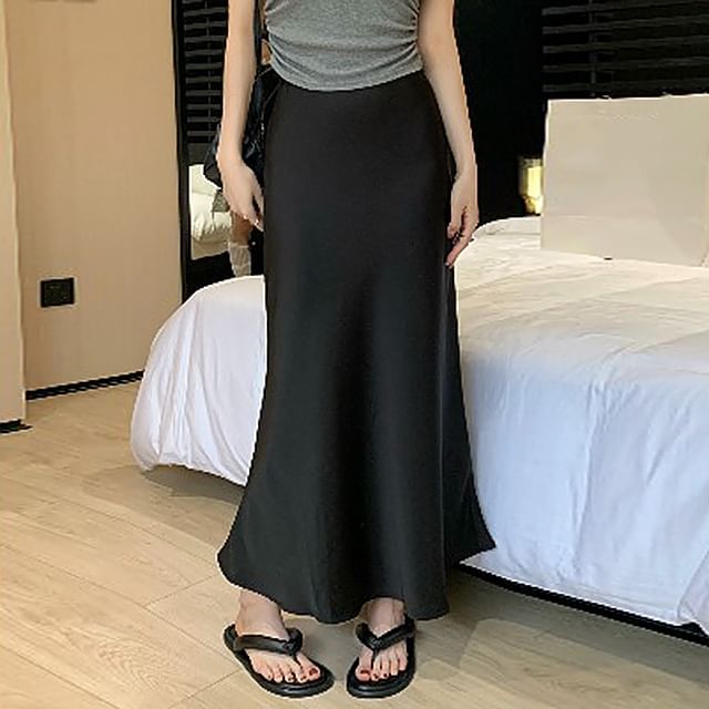 Satin Mermaid Maxi Skirt with High Waist