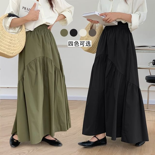 Ruched A-Line Maxi Skirt with High Waist