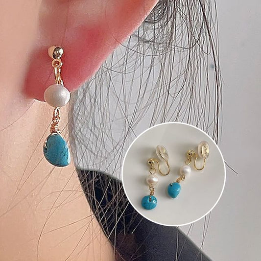 Pearl Earring Alloy Drop Turquoise Freshwater