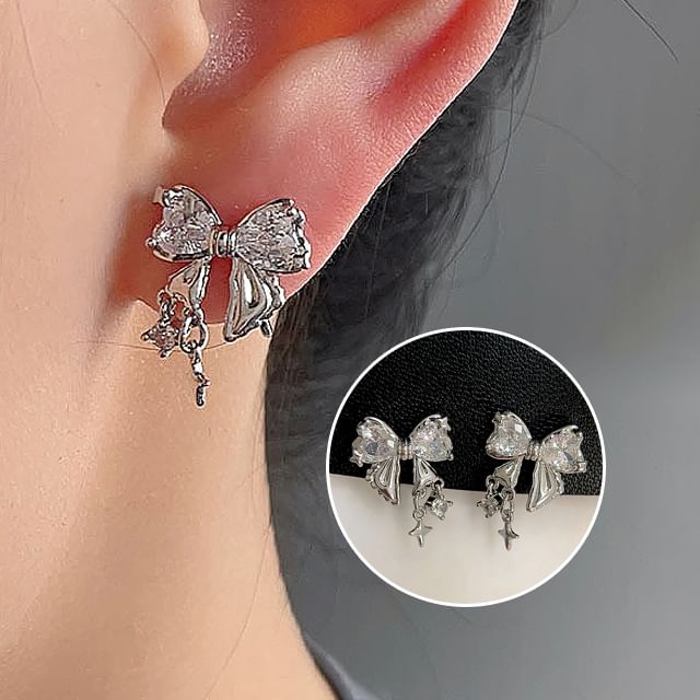 Earring Rhinestone Bow Alloy Drop