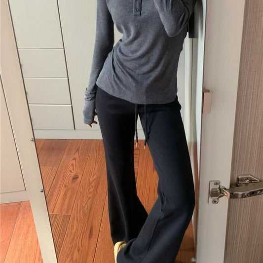 Drawstring Waist Plain Flared Sweatpants