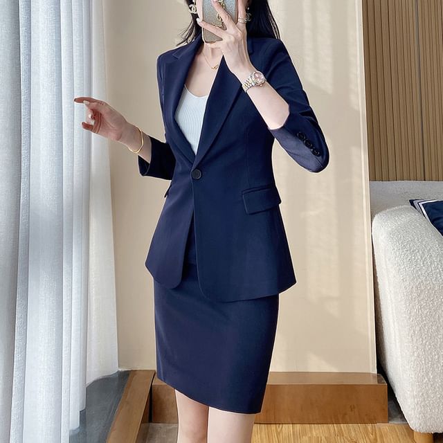 Blazer, Pencil Skirt, and Cropped Trousers Set