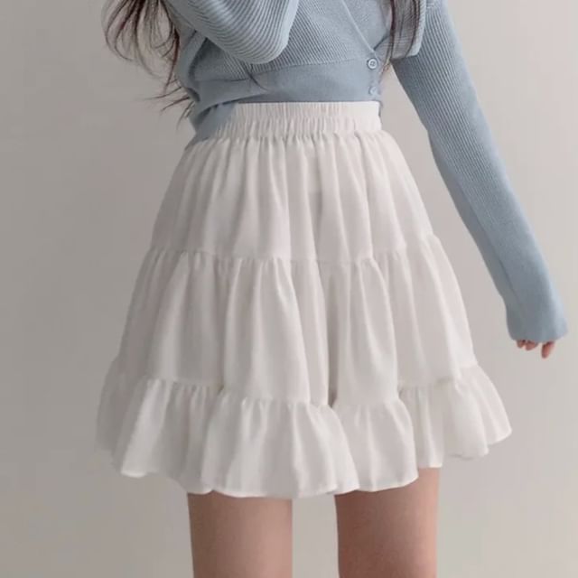 High Waist A-Line Mini Skirt in Solid Color