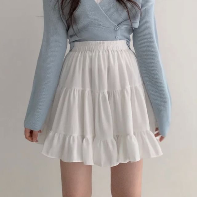 High Waist A-Line Mini Skirt in Solid Color