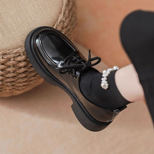 Platform Chunky Heel Shoes Lace-Up