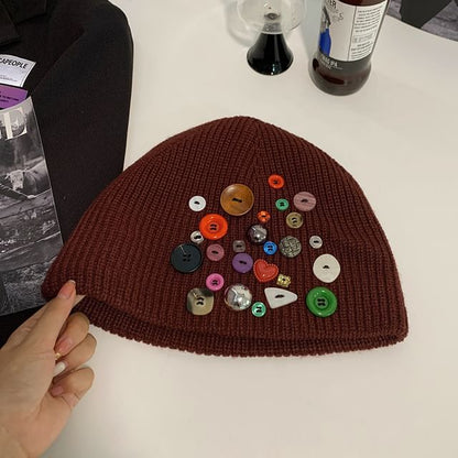 Button Detail Knit Beanie