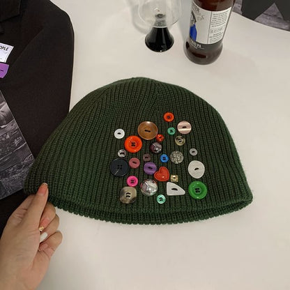 Button Detail Knit Beanie