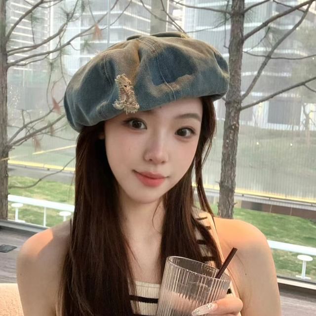 Distressed Beret Denim