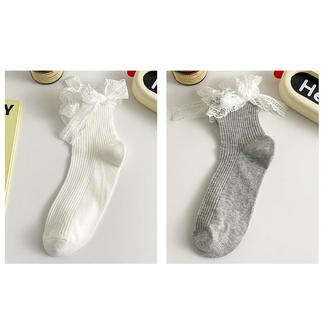 Plain Lace Ruffle Bow Socks / Set