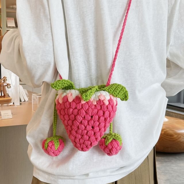 Strawberry Knit Crossbody Bag