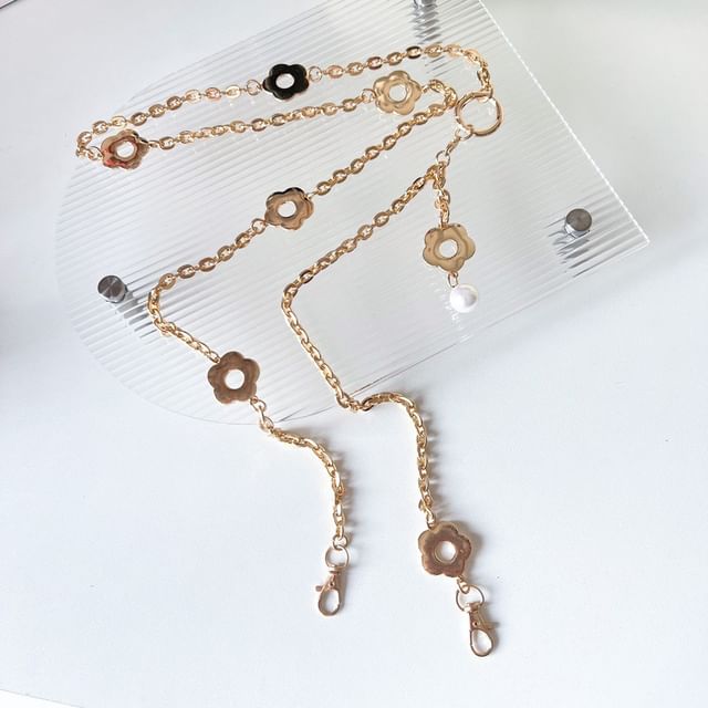 Alloy Phone Faux Pearl Lanyard Floral
