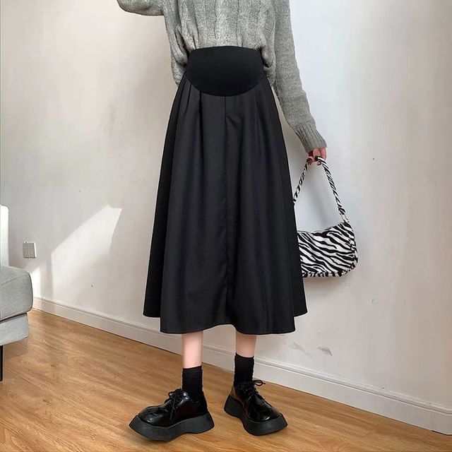 Maternity A-Line Midi Skirt in Plain Style
