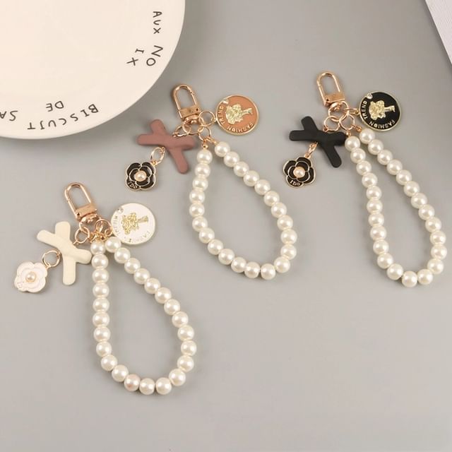 Floral Faux Pearl Bag Charm Keyring (Various Designs)