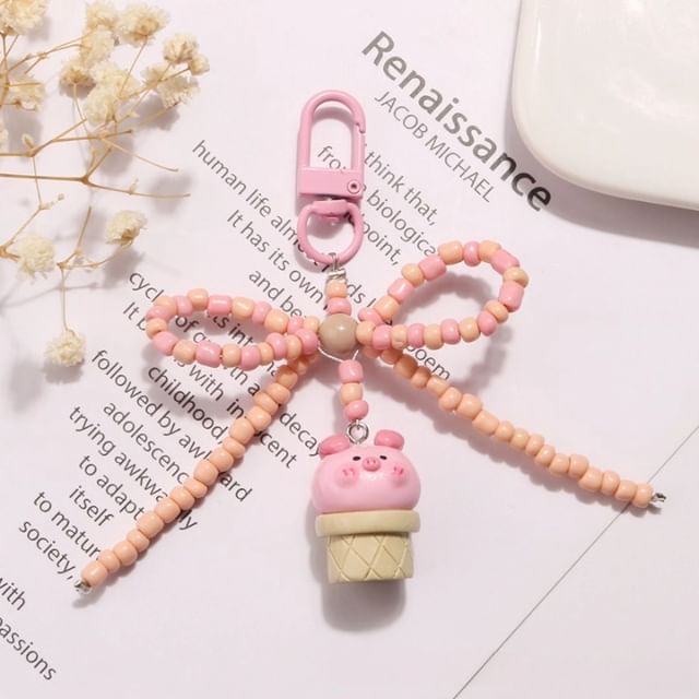 Pig Bow Bead Resin Bag Charm Keyring (Various Designs)