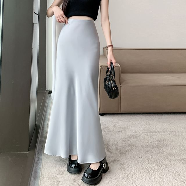 High Waist A-Line Maxi Skirt in Solid Tone