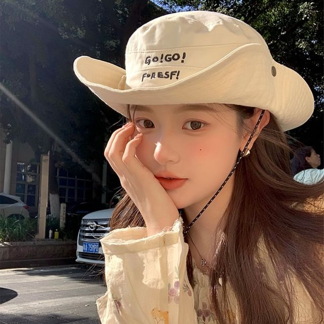 Lettering Embroidered Hat Boonie