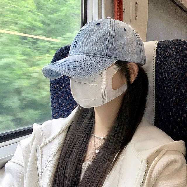 Washed Cap Baseball Denim Embroidered Lettering