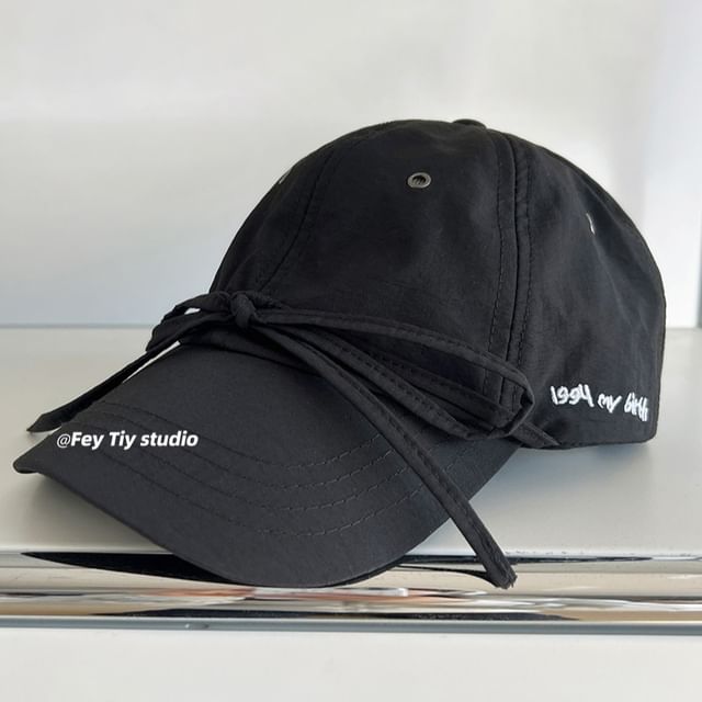 Cap Accent Lettering Bow Baseball Embroidered