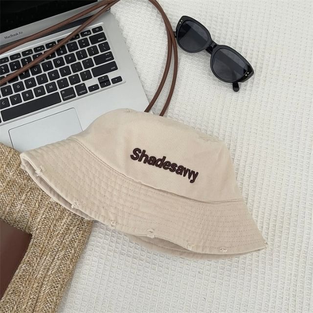 Bucket Hat Lettering Embroidered Distressed