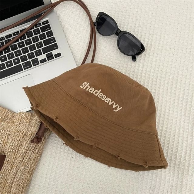 Bucket Hat Lettering Embroidered Distressed