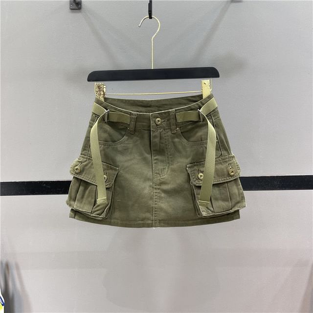 Denim Mini Skirt with Low Waist