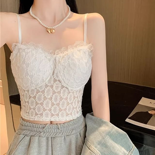 Floral Lace Trim Cropped Camisole