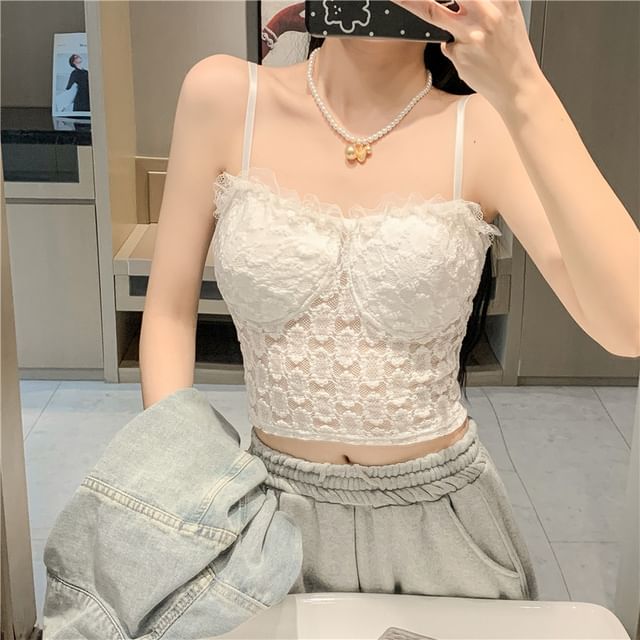 Floral Lace Trim Cropped Camisole