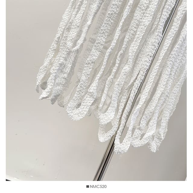 Fringed Denim Pencil Skirt with Lace V-Neck Blouse