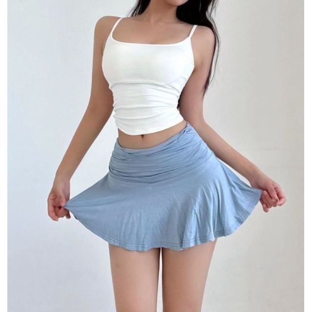 Pleated Mini Skirt with Ruched High Waist