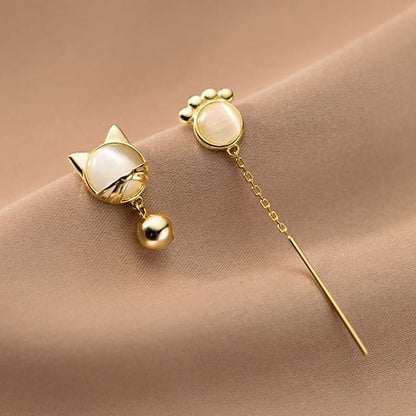 Cat Paw Faux Gemstone Asymmetrical Threader Earring