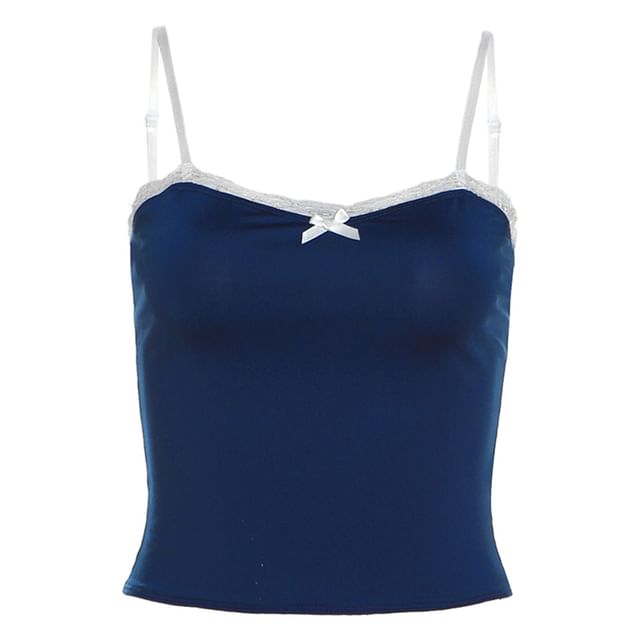 Bow-Adorned Lace-Trim Camisole Top