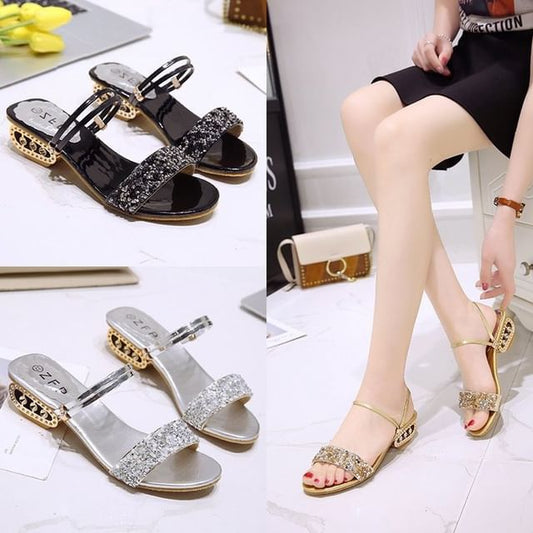 Sandals Low Sequin Heel