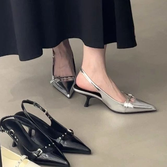 Kitten Heel Pointed Slingback Sandals