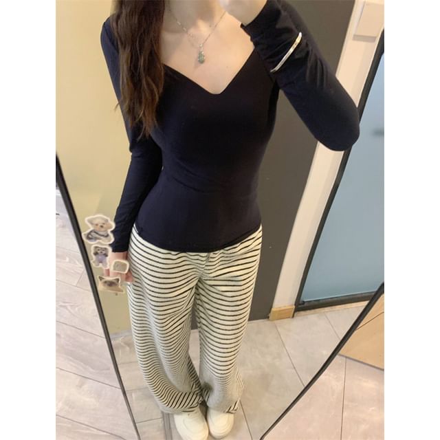 Mid Rise Striped Wide Leg Pants