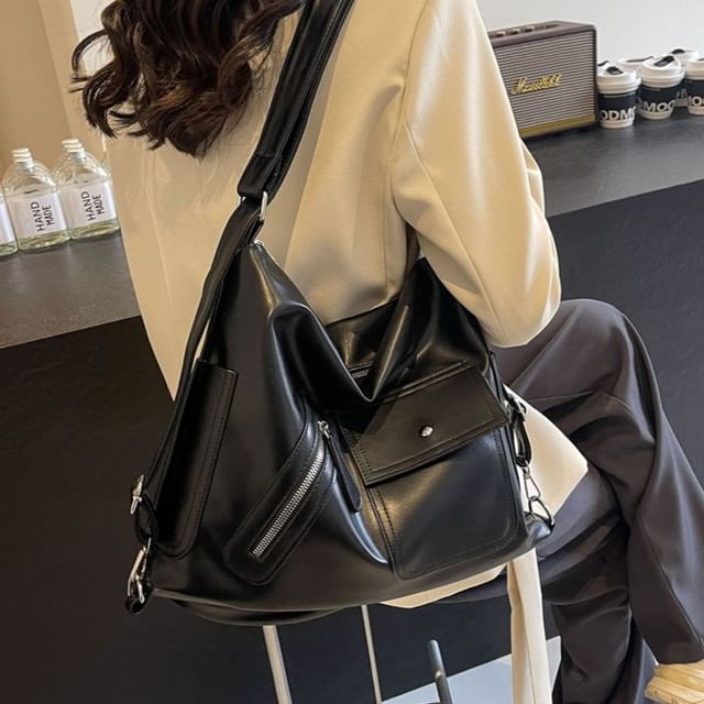 Multi-Pocket Bag Faux Tote Leather