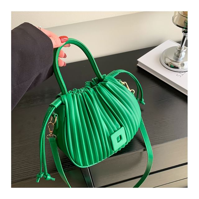 Ribbed Faux Leather Bucket Bag