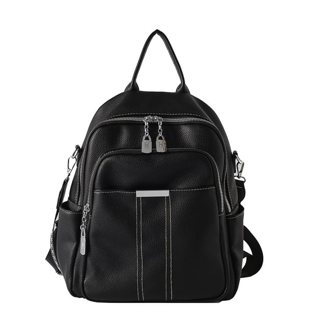 Faux Leather Backpack Multi-Pocket