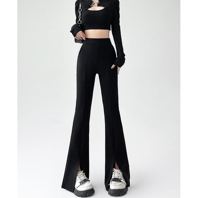 High Rise Sheath Plain Flare Dress Pants