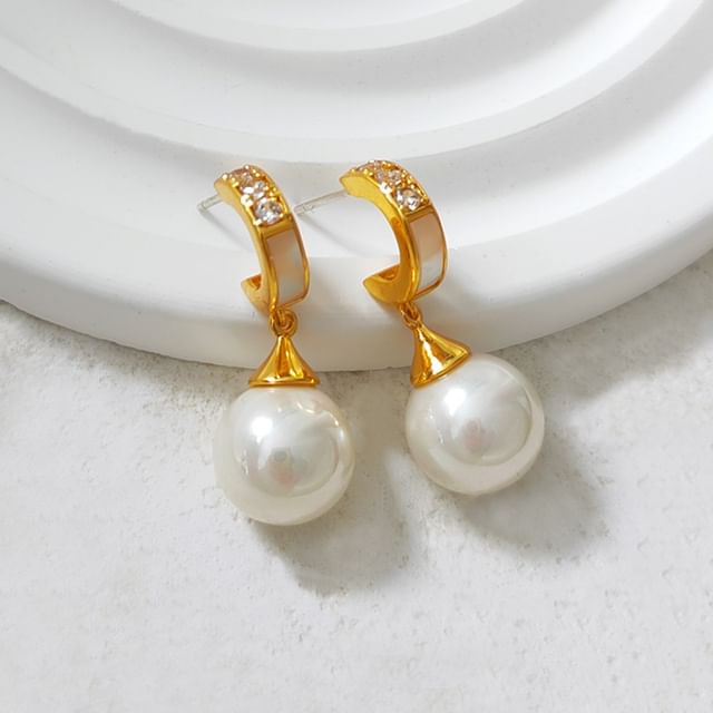 Faux Pearl Rhinestone Drop Earring