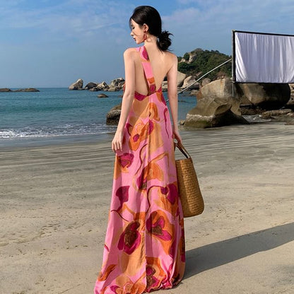 One-Shoulder Floral Print Maxi Sundress