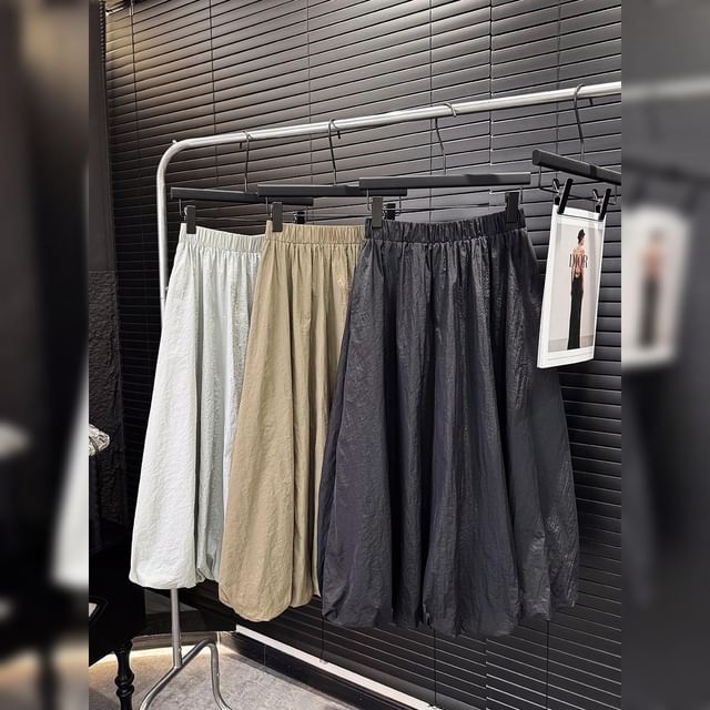 A-Line Plain Midi High Skirt Waist