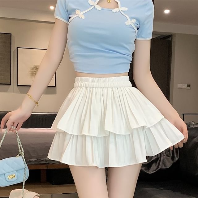 Tiered Mini Skirt with Plain High Waist