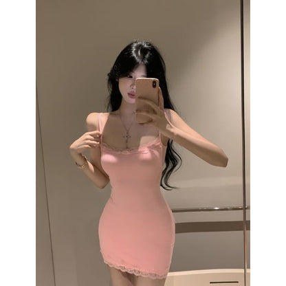 Spaghetti Strap Plain Mini Bodycon Dress