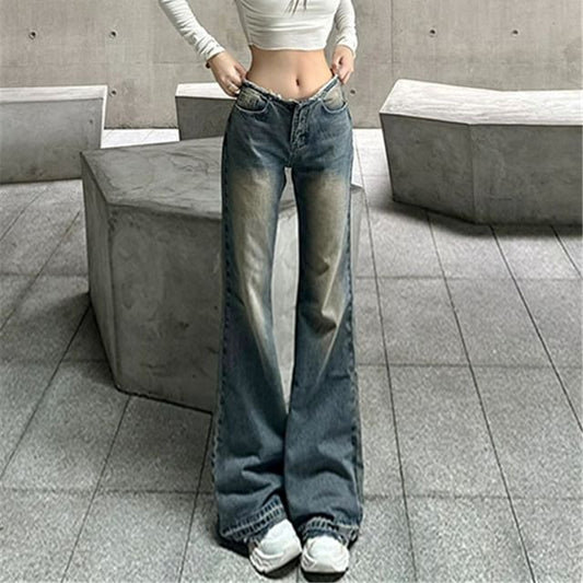 Low Waist Washed Flared Jeans (Various Designs)