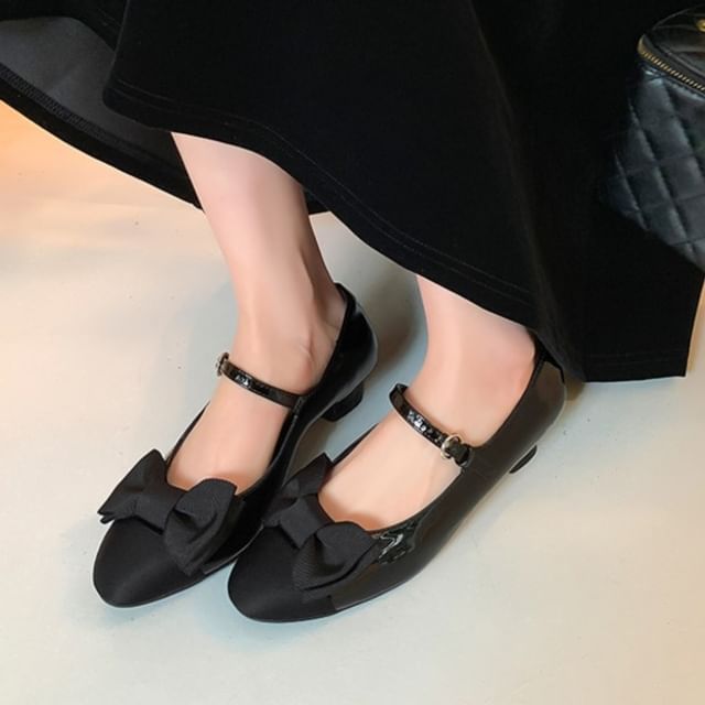 Bow Kitten Heel Mary Jane Shoes / Mules