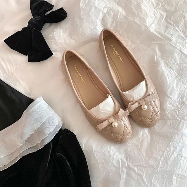 Bow Faux Pearl Flats